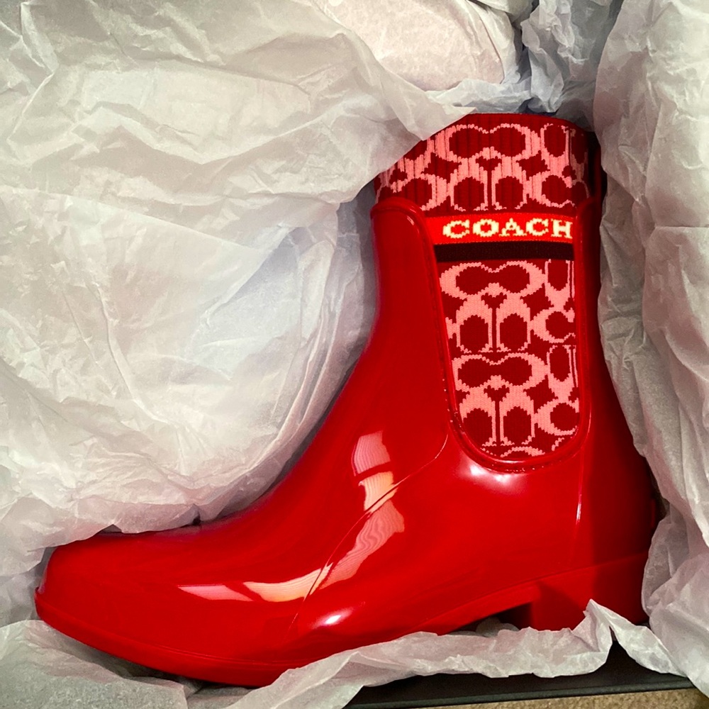 Coach Candy Apple Red Rubber Boots